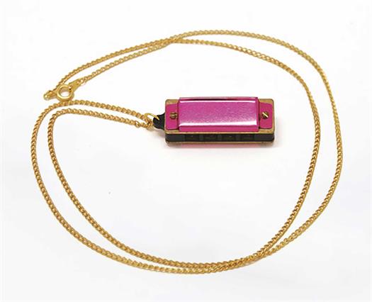 5-håls rosa munspel med halsband.