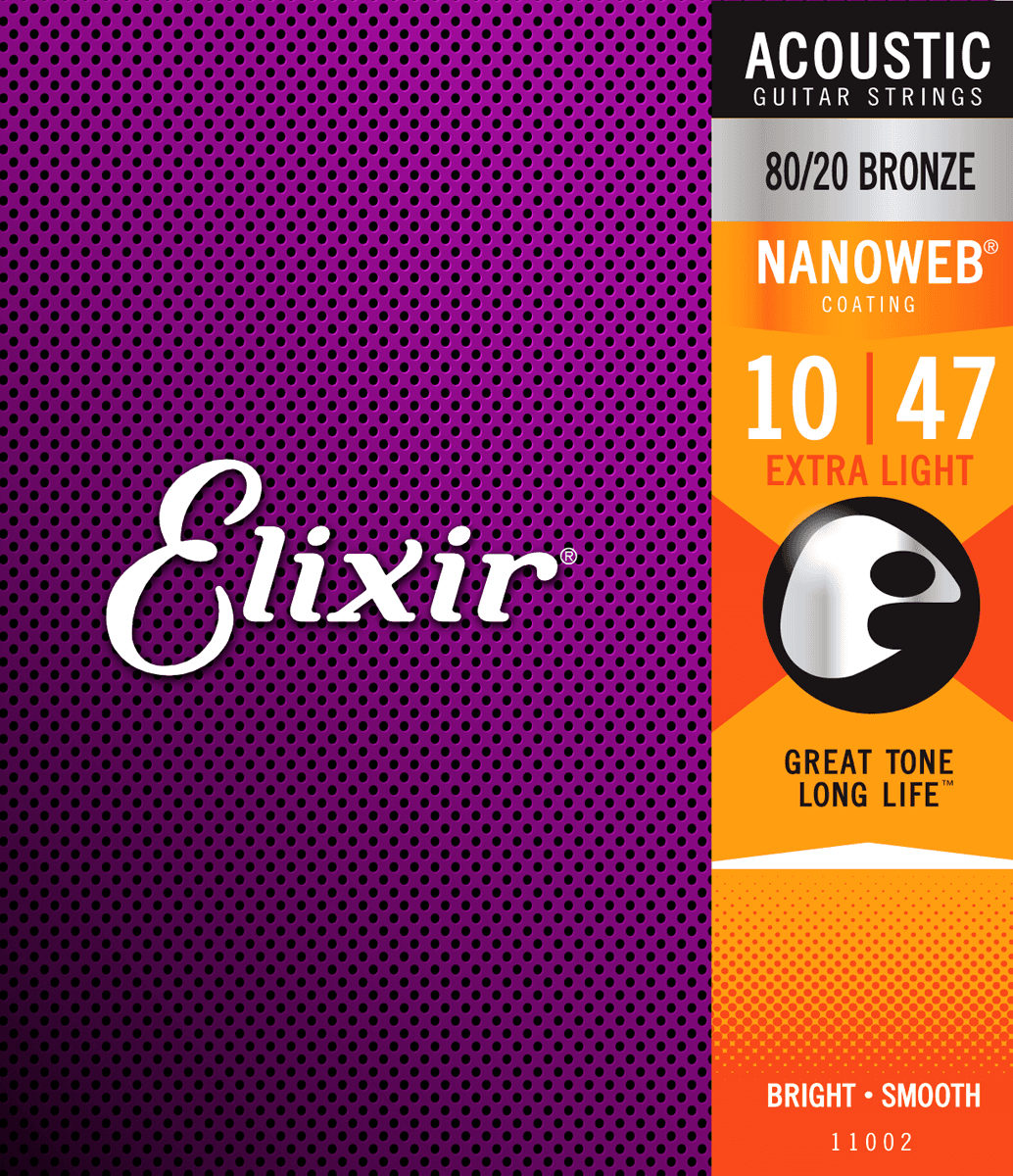 Elixir Nanoweb Bronze 80/20 gitarrsträngar (extra lätta, 10-47)