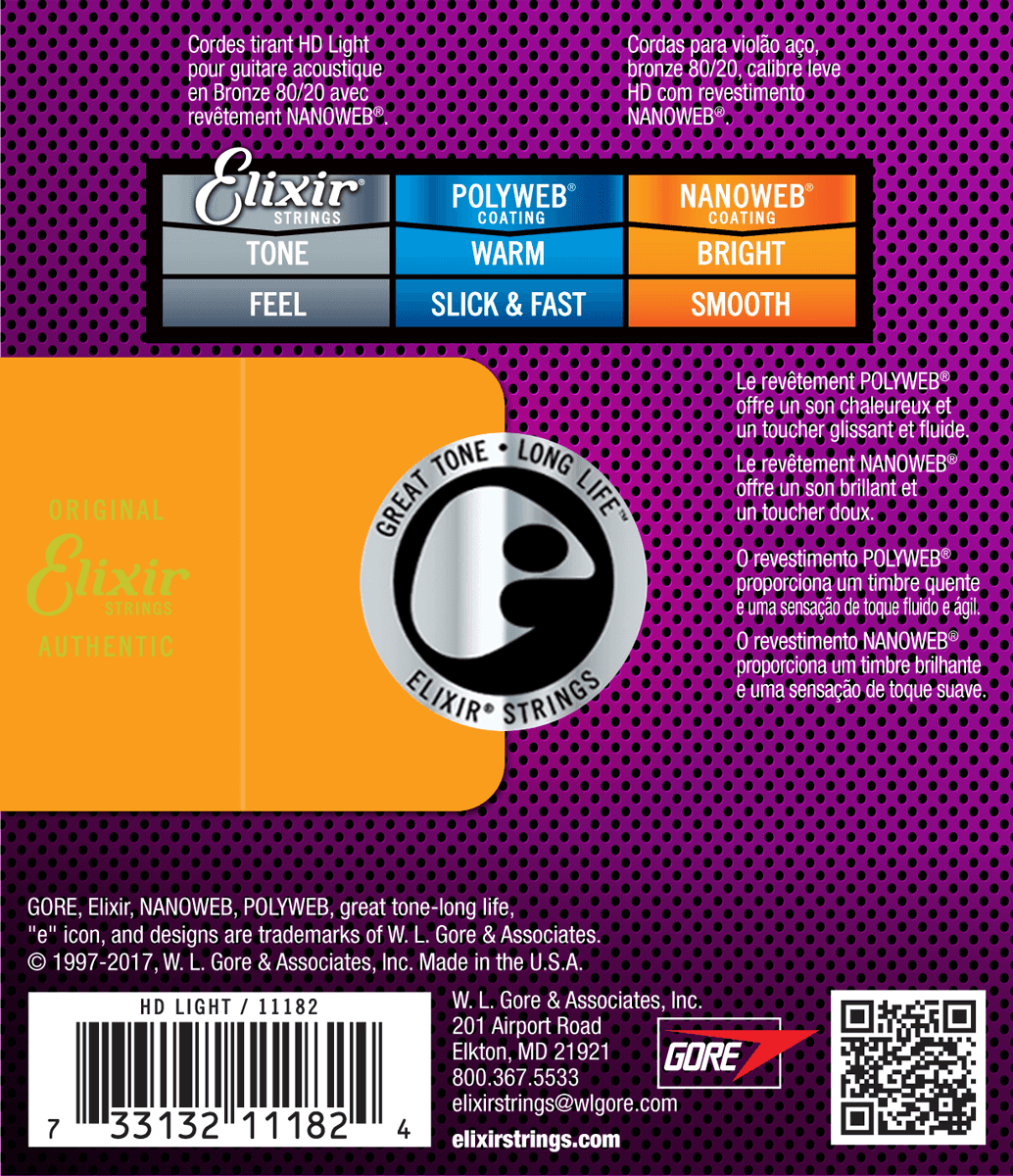 Elixir Nanoweb Bronze 80/20 gitarrsträngar (HD Light, 13-53)