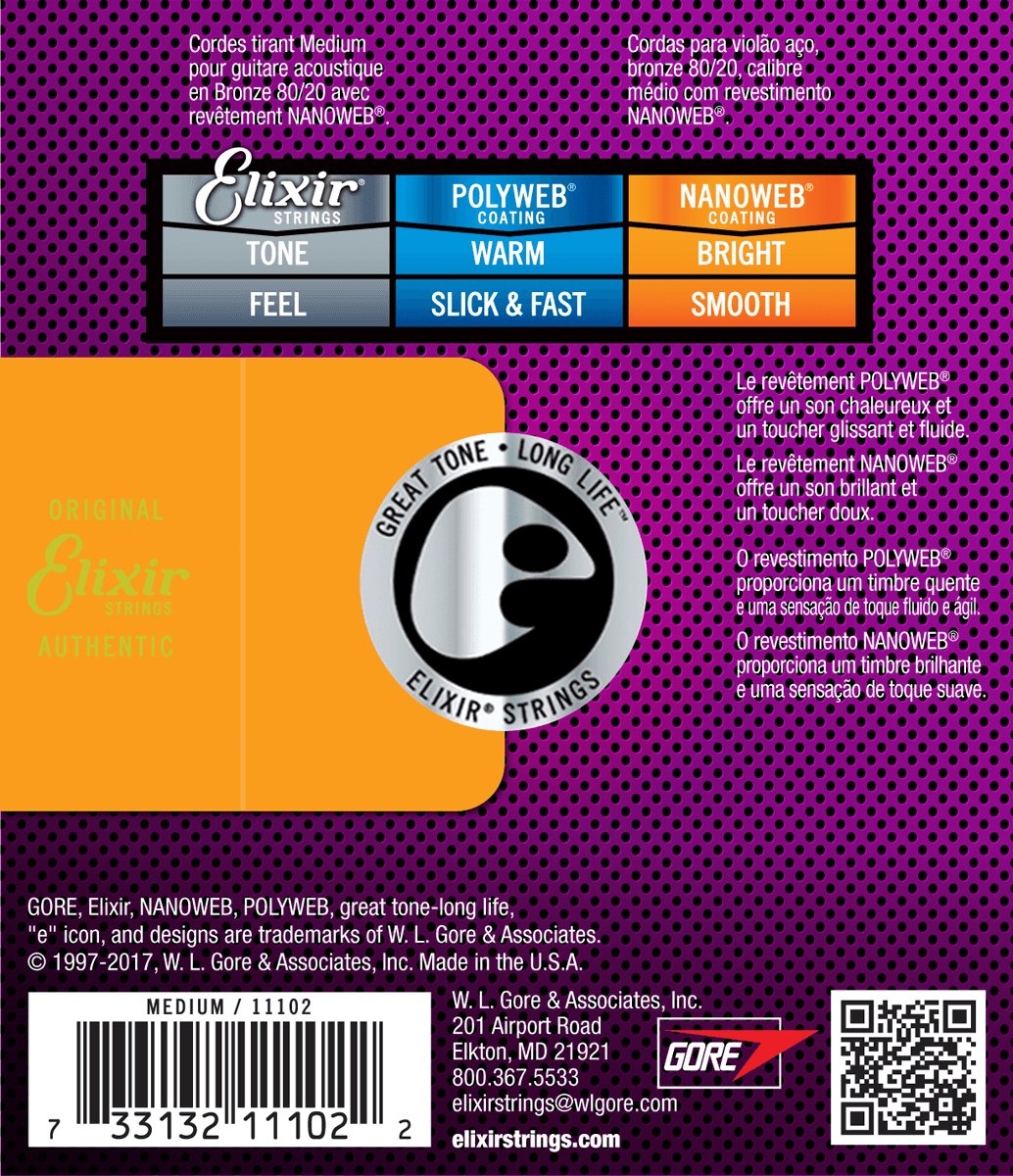 Elixir Nanoweb Bronze 80/20 gitarrsträngar (Medium 13-56)