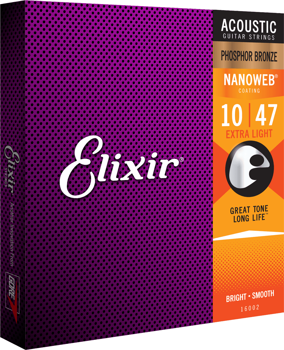 Elixir Nanoweb Phosphor Bronze gitarrsträngar (extra lätta, 10-47)