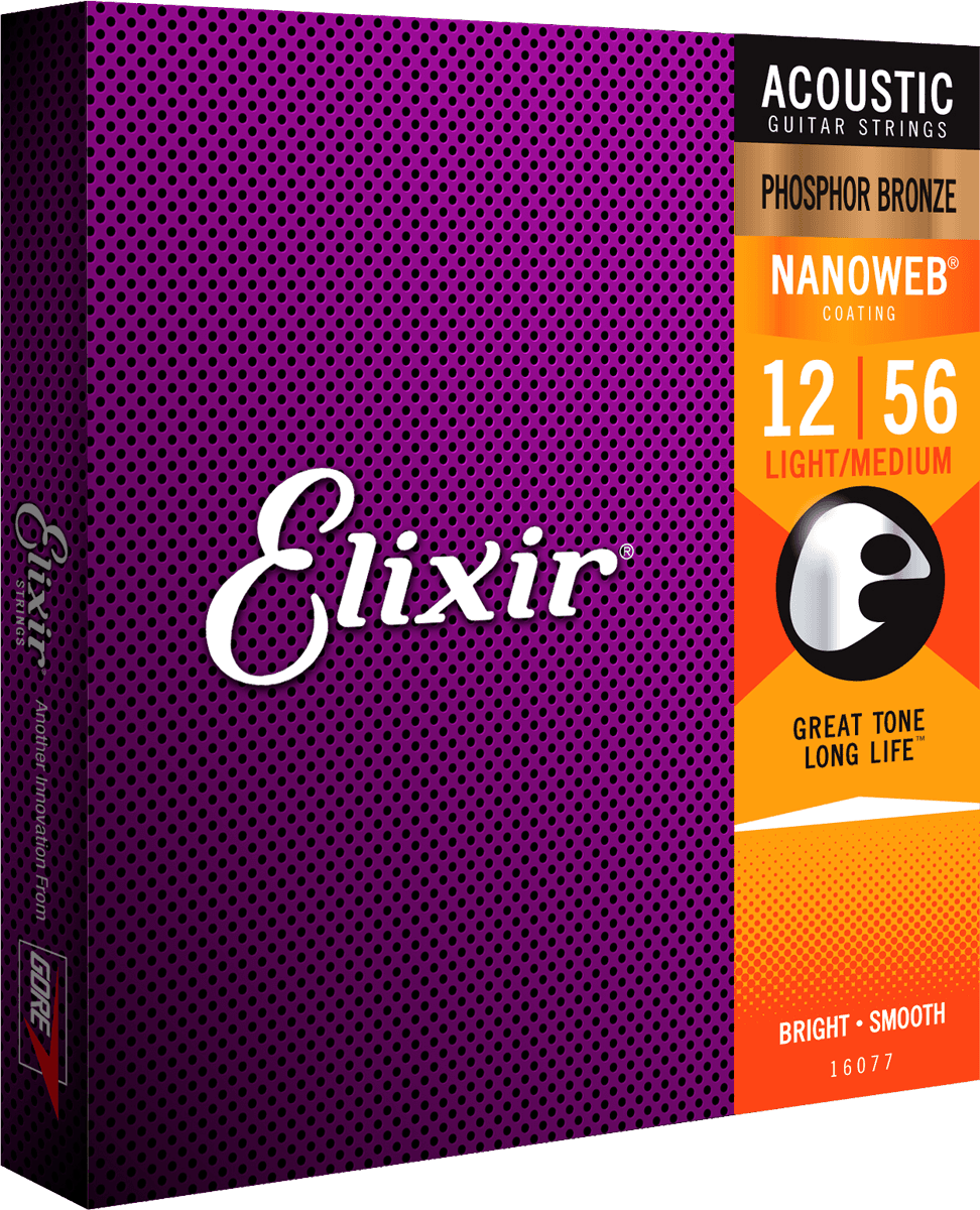 Elixir Nanoweb Phosphor Bronze gitarrsträngar (Medium Light, 12-56)