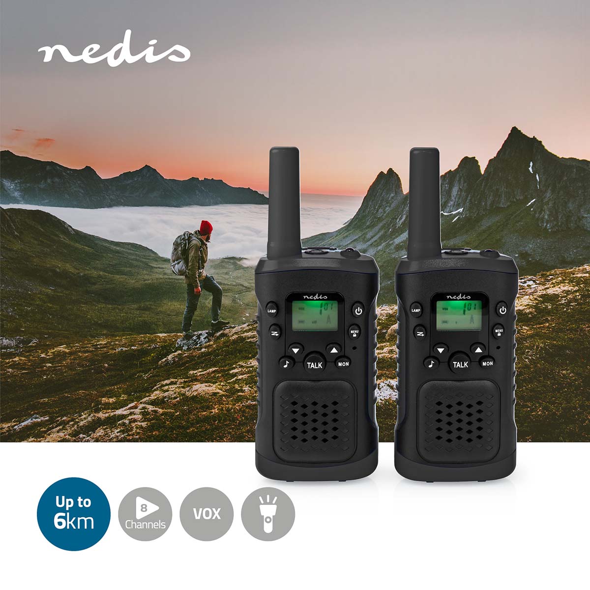Nedis Walkie Talkie Set med headset (upp till 6 km)