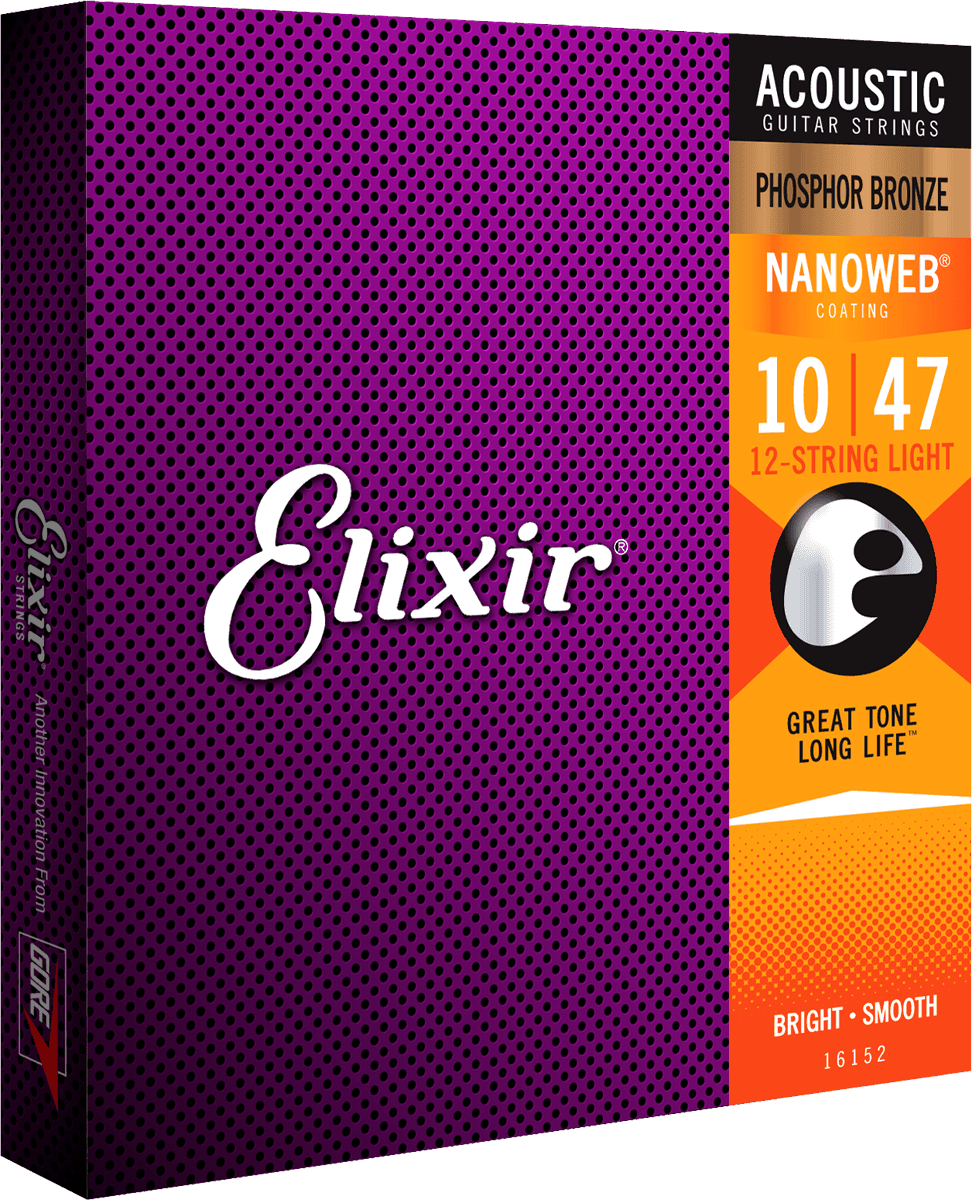 Elixir Nanoweb Phosphor Bronze gitarrsträngar (12-strängar, 10-47)