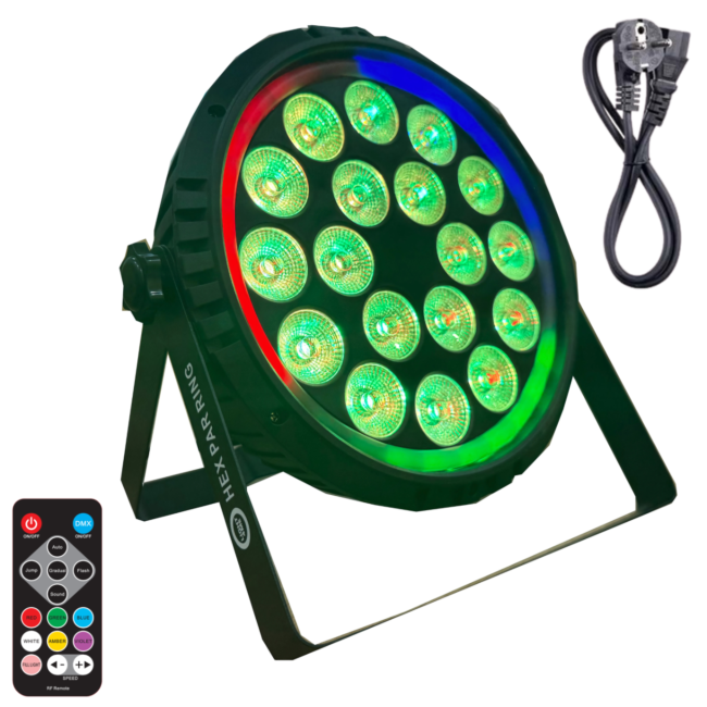 Light4Me Hex PAR Ring 18x6W RGBWA-UV LED PAR Spotlight med Ring Effekt