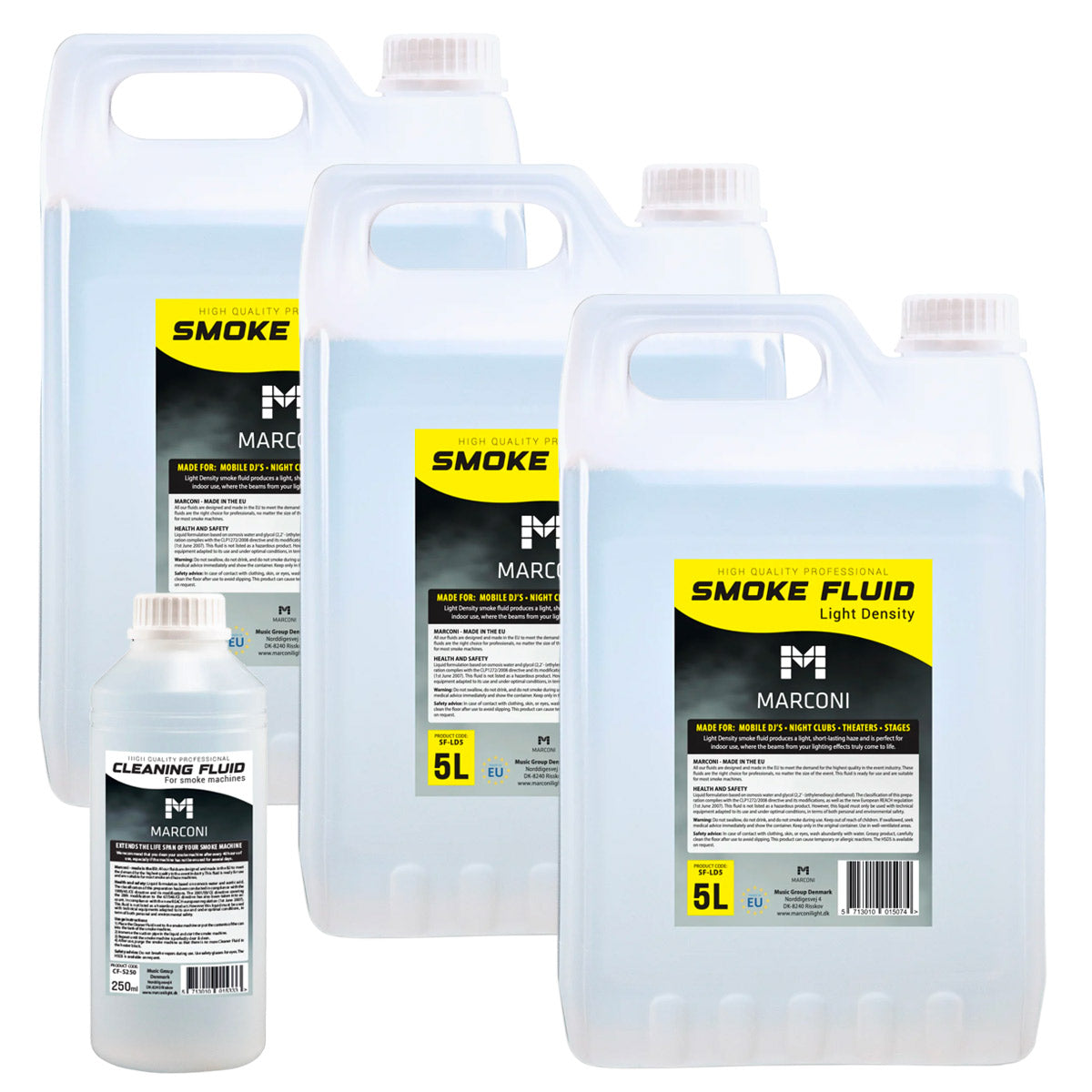 3 x 5L rökvätska (Light Density) + 250ml Rengöringsvätska