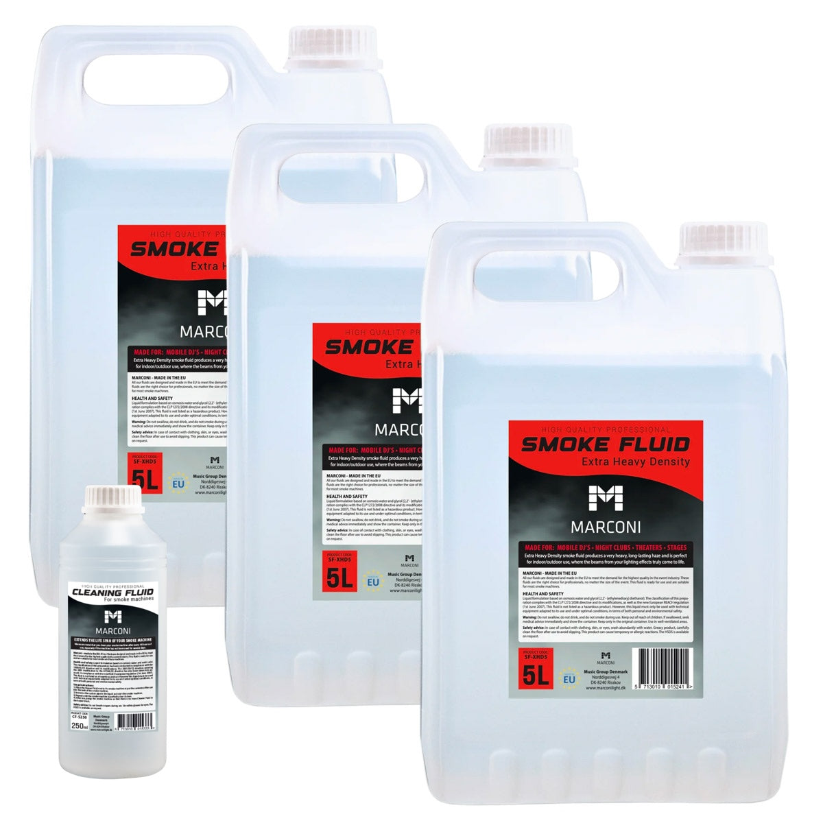 3 x 5L rökvätska (Extra Heavy Density) + 250ml Rengöringsvätska