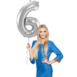 6-formad nummerfolieballong (silver, 86 cm)