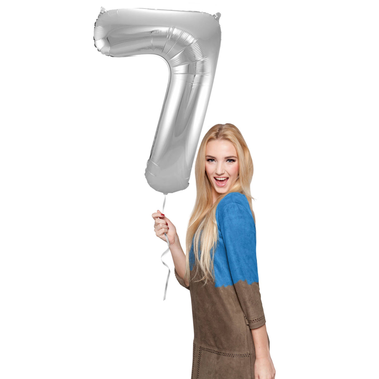 7-formad nummerfolieballong (silver, 86 cm)