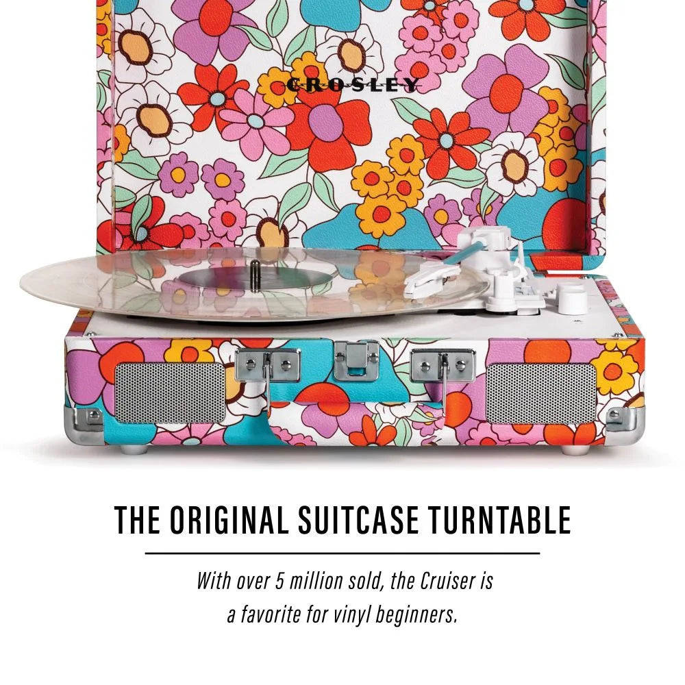 Crosley Cruiser Plus skivspelare tvåvägs Bluetooth (groovigt blommönster)