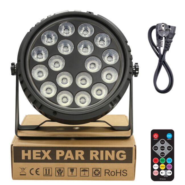 Light4Me Hex PAR Ring 18x6W RGBWA-UV LED PAR Spotlight med Ring Effekt
